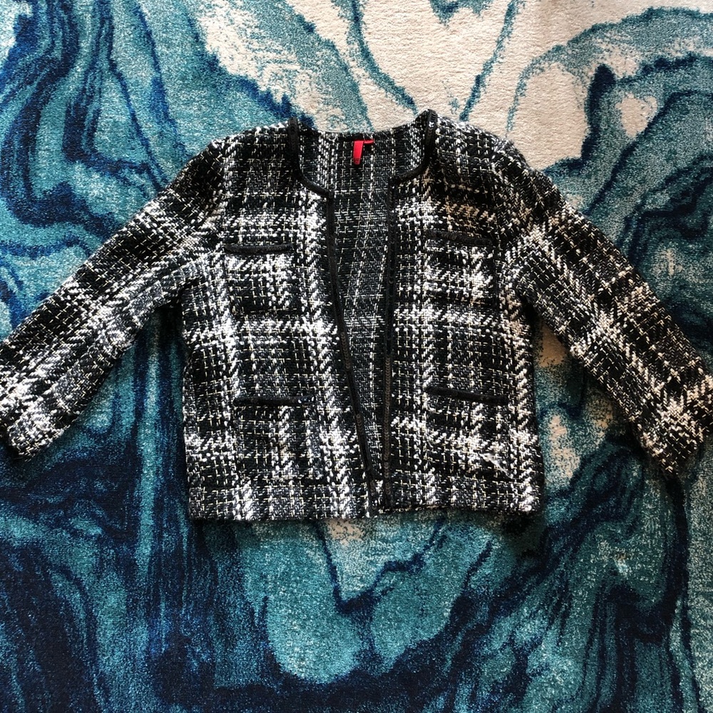 Tweed Crop-Sleeved Cardigan - Metallic Embellished